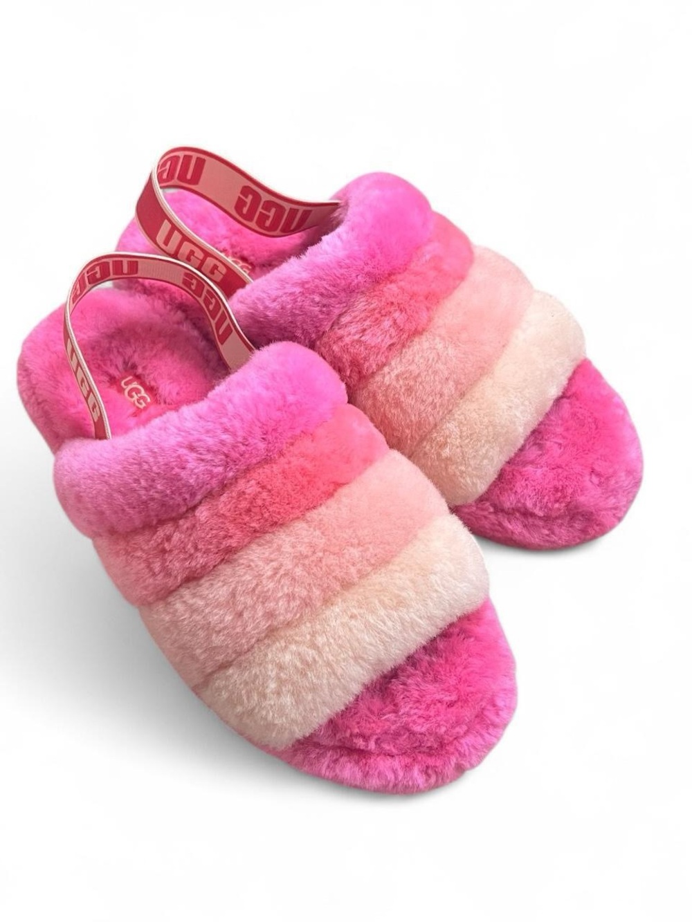 UGG Fluff Yeah Size US 9 Women’s Pink and Peach Striped Slippers